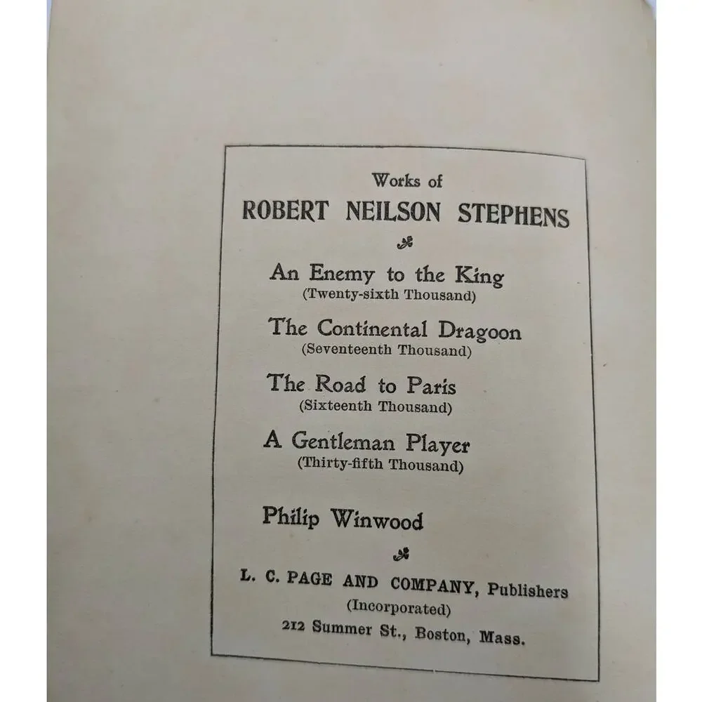 Philip Winwood By Robert Neilson Stephens Antique Antiquarian Novel 1900